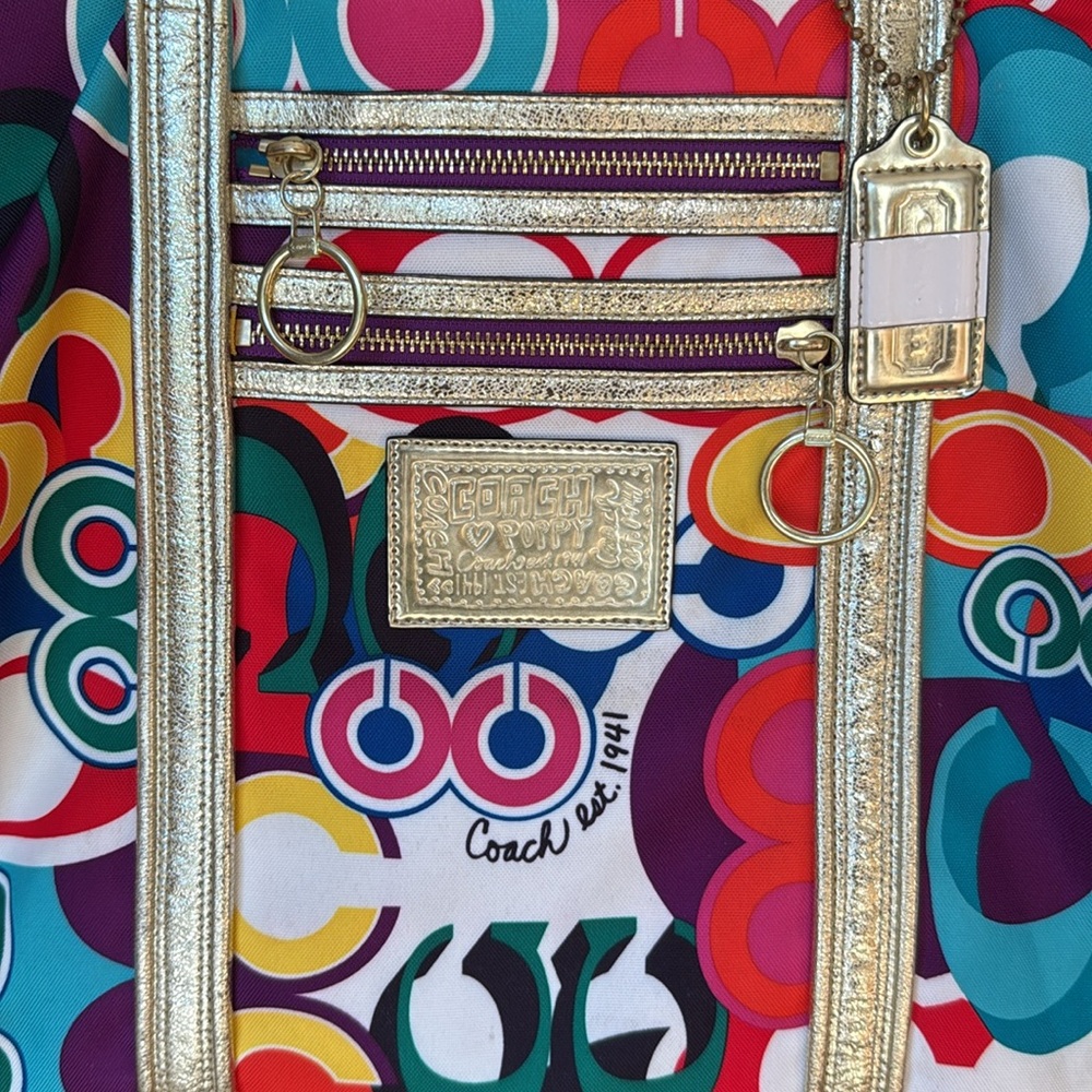 RARE Y2K Coach poppy tote bright and vibrant colors with gold accents - Picture 3 of 10